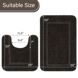 LOCHAS Bathroom Rug Set Brown, Soft Bath Rug Set 2 Piece, Toilet Mat U-Shaped 20x20 and 34x20 Bath Rugs, Quickly Dry Mats for Bathroom, Tub, Washable, Super Absorbent Floor Mat