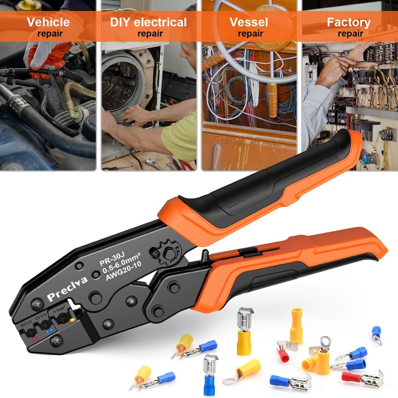 Preciva Crimping Tool Kit for Insulated Wire Connectors, AWG20-10 Ratcheting