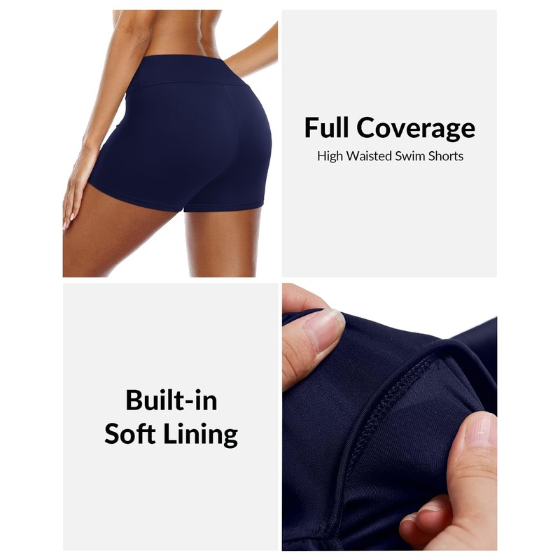 Yonique Pantalones cortos de baño para mujer, Azul marino, S