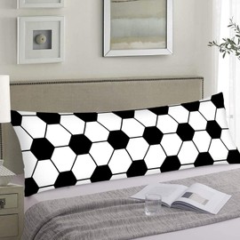 Soccer Theme Body Pillow Cover 20"x54" Pillow Case Sports Soccer Ball Black and White Long Pillow Cases Protector with Zipper Decorative Bedding Pillowcase Rectangle Soft Cushion Covers for Bed,Sofa