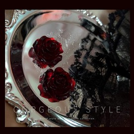 925 Silver rose earrings, beautiful blooming carved Red flowers small resin for female teen mother
