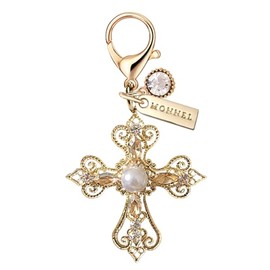 MONNEL MC493 Crystal Big Cross Lobster Clasp Charm for Women with Velvet Bag (Gold,1 Piece)