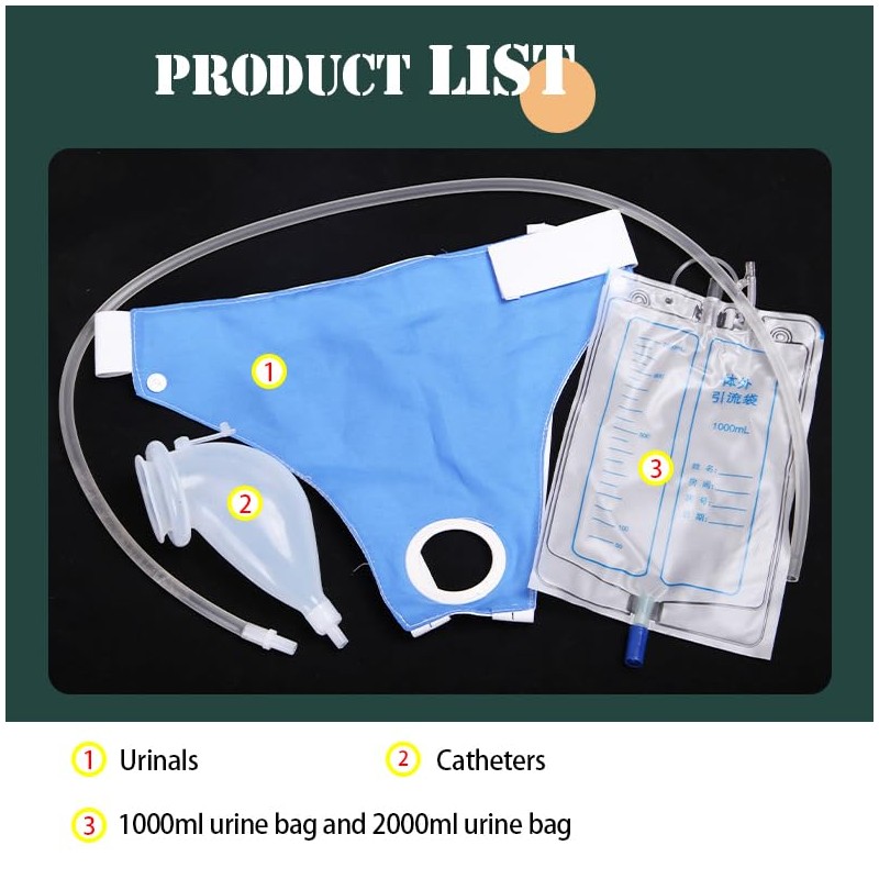 Urine Collector Bag, Prevent Leakage Portable Silicone Urinal with Catheter