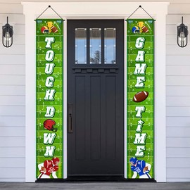 Super Football Party Decorations 2025 Porch Sign Banner, 2Pcs Football Door Decorations Touchdown Game Day Welcome Front Door Banner for Sports Game Theme Hanging Decor Indoor Outdoor