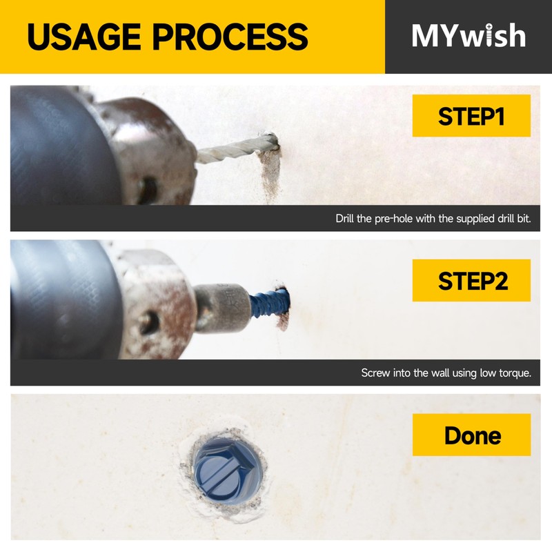 Mywish 100Pcs Concrete Screws, 1/4 x 1-3/4" Slotted Hex Washer