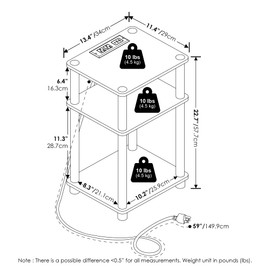 Furinno Just 3-Tier Turn-N-Tube USB and Type-C Charging Port End Table with Open Storage, Amber Pine/Black, Set of 2