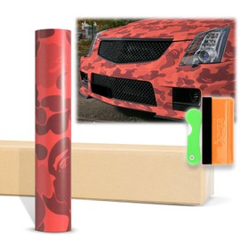 12"x60" (1FTx5FT) Camouflage Ape Red Pattern Matte Vinyl Wrap Auto Car Sticker Decal Film Sheet Bubble Free Air Release Technology with Tool Kit