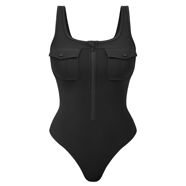 YEOREO CoreFlex Women's Bodysuit with Pocket Sexy Zip up Square