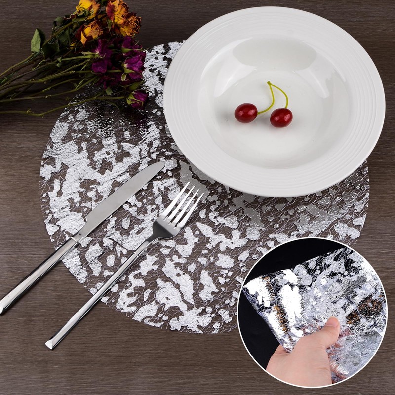 URROMA 50 Pcs Silver Disposable Dining Mat Silver Foil Mesh