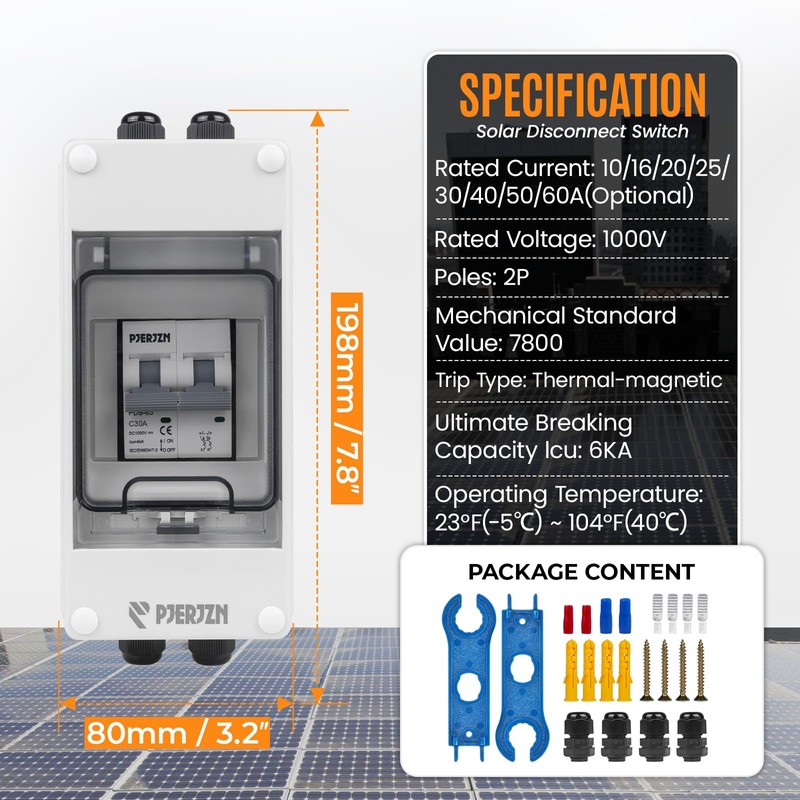 Pjerjzn Solar Panels Disconnect Switch 30A 1000VDC PV Shut Off