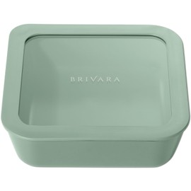 BRIVARA HOME Ceramic Coated Glass Food Storage Container | No PTFE, PFOA, PFAS, and BPA | Reusable Non Toxic Meal Prep Container with Glass Lid | Easy To Store | 5 Cup Square [Willow]