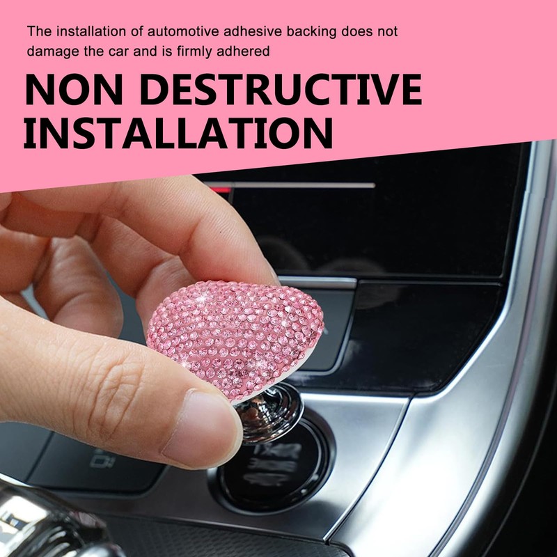 Opuweiy Car Start Button, Bling Heart-Shaped Ceramic Decorative Ignition Button,