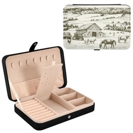 WELLDAY Jewelry Box Portable Travel Jewelry Organizer Storage Western Farm Animals Jewelry Travel Case for Necklace, Earrings, Rings, Bracelet