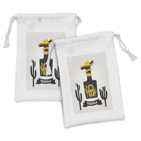 Ambesonne Tequila Fabric Pouch Set of 2, Sugar Skull on