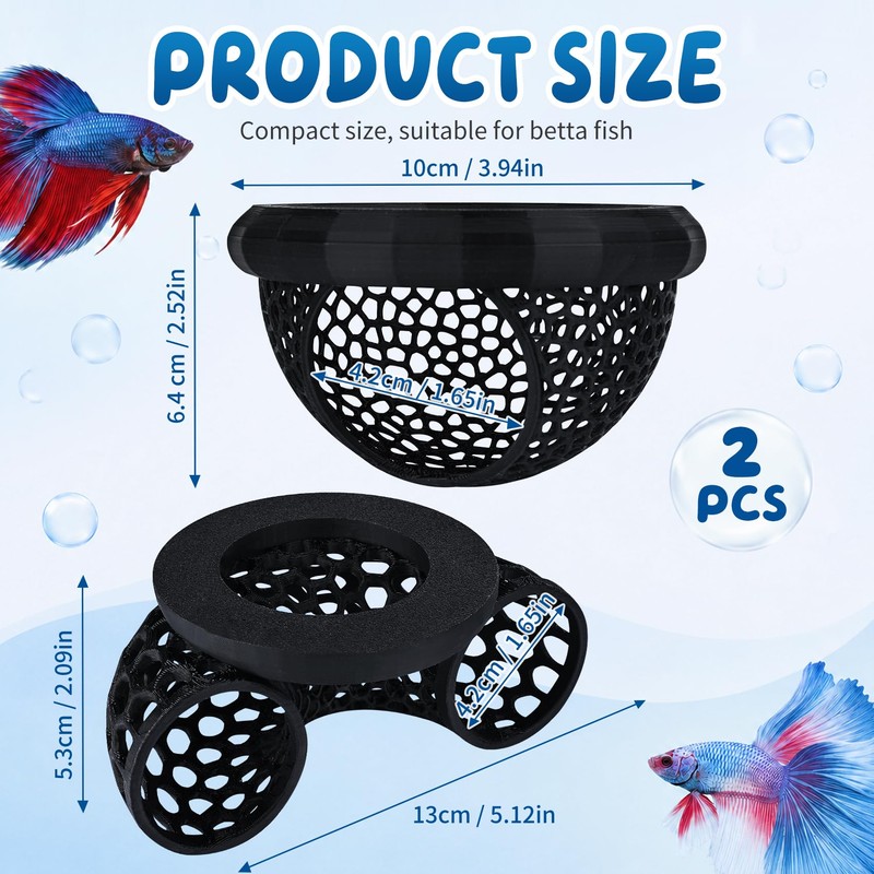 Floating Betta Fish Hideout Set, Tunnel Cave & Resting Hideaway