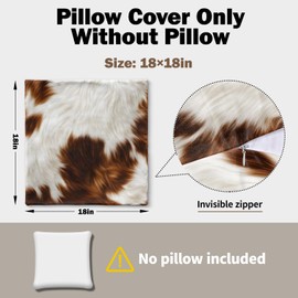 Cow Brown Animal Pillow Cover Gifts for Sofa Couch Bed College Dorm Decor, Cowhide Brindle Printed Couch Throw Pillows Cushion Covers for Cow Lovers 18 X 18 Inch, Farmhouse Cushion Case Decoration