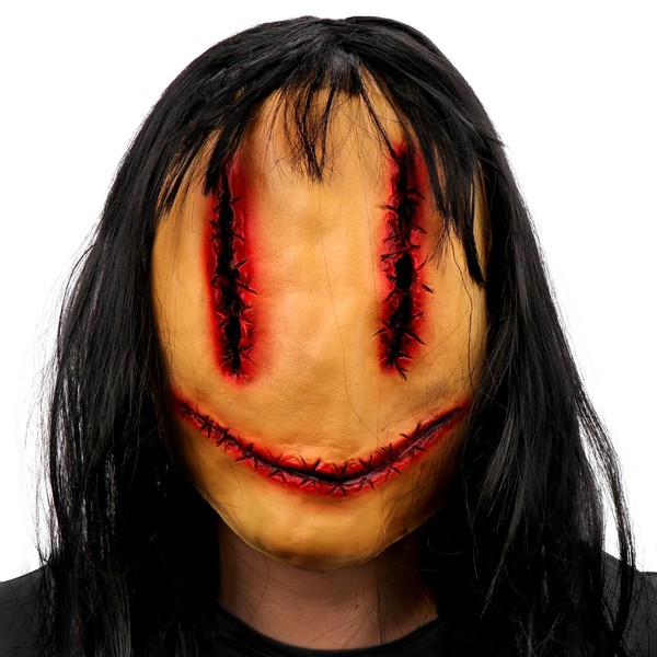 SelfTek Scary Halloween Mask with Hair for Adults, Horror Devil