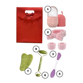 Professional Beauty and Facial Care Kit for Women: Set with Cleansing Brush, Gua Sha, Massager, Makeup Headband, Facial Roller and Cosmetic Plastic Spatula