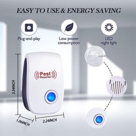 Ultrasuoni Anti Zanzare, 6 Pack Ultrasuoni Mouse e Ratti & Insetti Repellente Elettronica, Repellente Ultrasuoni per Anti Topo, Ratti Formiche Ragni Zanzare