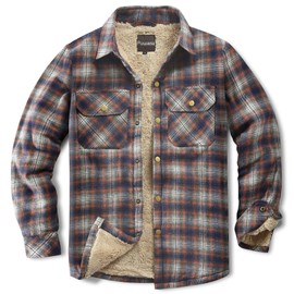 Puwasa Mens Thermal Sherpa Fleece Lined Flannel Button Down Long Sleeve Jackets Plaid Coats for Men Orange Small