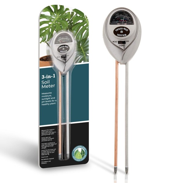 Houseplant Soil Meter for Fiddle Leaf Figs, Pothos, Monstera, and More – 3 in 1 pH/Moisture/Light Meter Promotes Robust Plant Growth and Health Through Proper Watering, Sunlight and Nutrition