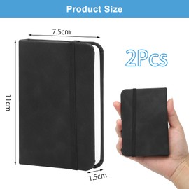 TNSLAND 2 Stück Kleines Notizbuch Tagebuch Taschennotizbuch Hardcover Notizbücher Dickes Pocket Notebook Notizblock A7 mit Markierungsbändern für Büroarbeiten 100 Seiten Schwarzes Leder