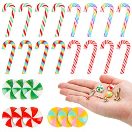 120 Pcs Mini Christmas Candy Cane Peppermint Ornaments Xmas Rainbow Fake Candy Decorations Tiny Candy Canes for Crafts No Hole Hanging Candy Cane Beads for DIY Scrapbooking (Multicolor,Cute Size)