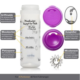 875 ml Pancake Shaker (Purple) with Recipe Print for Pancakes, Crepes and Flädle (German version)