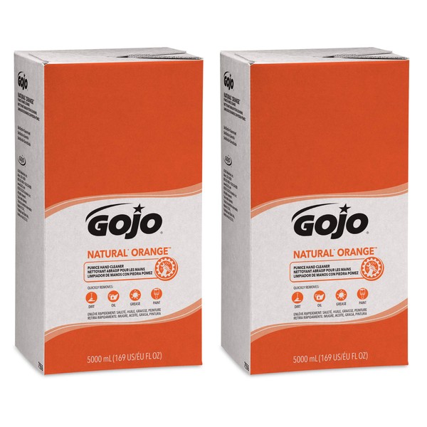 Gojo NATURAL ORANGE Pumice Hand Cleaner, 5000 mL Quick Acting Lotion Hand Cleaner Refill PRO TDX Dispenser (Pack of 2) - 7556-02