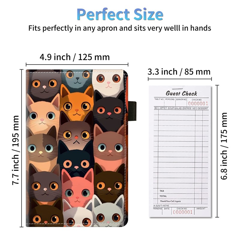 Server Book Organizer, Cartoon Cat Server Books for Waitress, PU