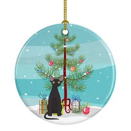 Caroline's Treasures Devon Rex #3 Cat Merry Christmas Ceramic Ornament Christmas Tree Hanging Decorations for Home Christmas Holiday, Party, Gift, 3 in, Multicolor