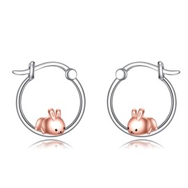 YFN Bunny Earrings Sterling Silver Hypoallergenic Cute Rabbit Animal Hoop Earrings Jewelry Easter Gifts for Women