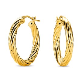 MIORE Jewellery handmade in Italy, earrings 925 silver, hoop earrings, silver 925, twisted hoop earrings, 20 mm diameter, earrings gold-plated 18 K gold, round hoops earrings, women's earrings, Gold