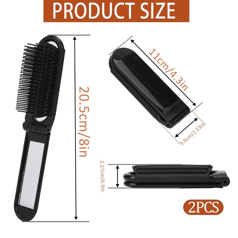 Travel Hair Brush with Mirror, Portable Folding Scalp Massage Comb,