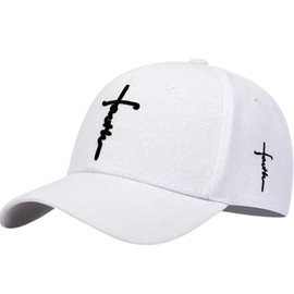 Christian Faith Hat - Faith Cross - Proudly Display Your Love and Devotion for Jesus - Comfortable - Adjustable (White/Black)