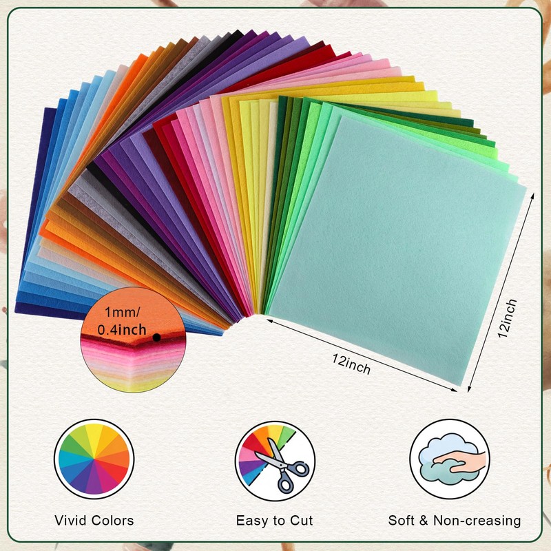 46 Pcs Felt Fabric Sheets, 12 x 12 Inch 46