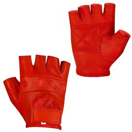 Royal Coalition Men's Leather Gloves Racing Fingerless Motorcycle Hand Black & Red Gloves W/Breathable Open Knuckle (Red, Large)