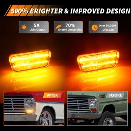 OFFKAT 2X Amber LED Front Parking Turn Signal Light Lens For 1967-1971 Ford F-100 Truck