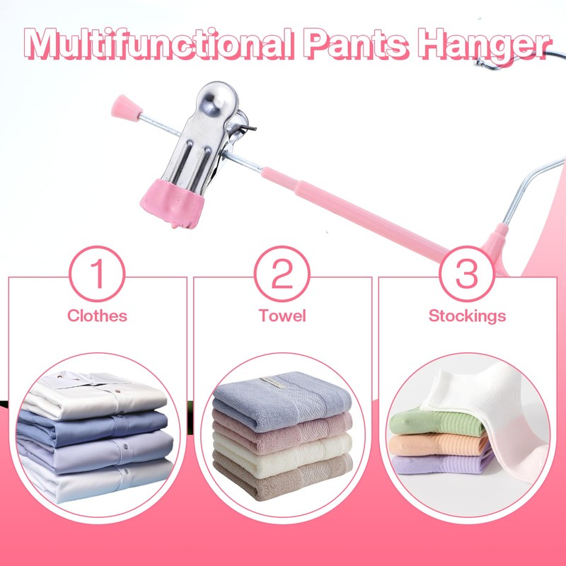 Ckhoid 30Pcs Pants Hangers with Clips, Adjustable Skirt Hangers, Non-Slip