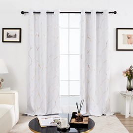 Deconovo - Cortinas opacas con estampado de ondas doradas para recámara, cortinas con aislamiento térmico para sala de estar, cortinas de oscurecimiento de habitación (blanco grisáceo, ondulado, 42 x
