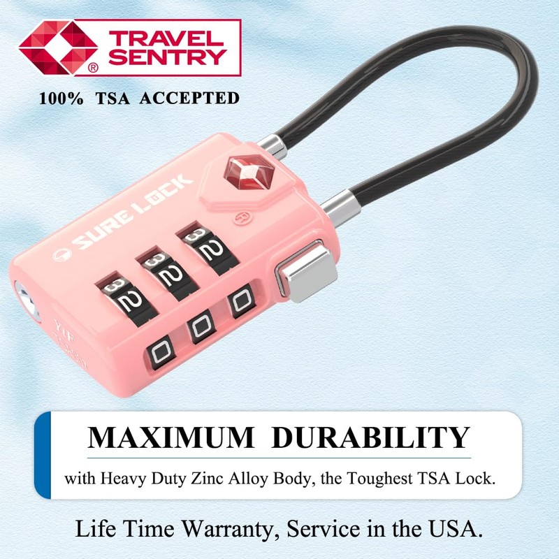 SURE LOCK TSA Compatible Travel Luggage Locks, Inspection Indicator, Easy