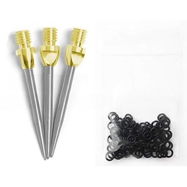 THOR-DARTS 3-6-9-12 Steel Tips for Steel Dart Gold Silver Steel Dart Tips + Rubber Rings + Flights Brands - Metal Tips (+100 Black Rubber Rings, 1 Set (3 Pieces) MS2 Gold-Silver)