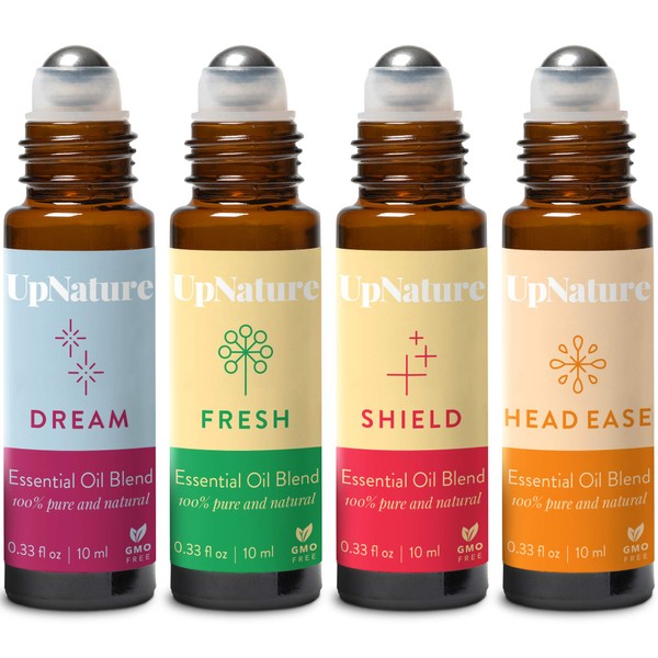 Wellness Essential Oil Rollerball Set - Relieve Headache, Promote Better Sleep, Boost Defenses & Mood - Ready to Use Roll-On, Pre-Diluted, Aromatherapy, Therapeutic Grade – Fun Stocking Stuffer!