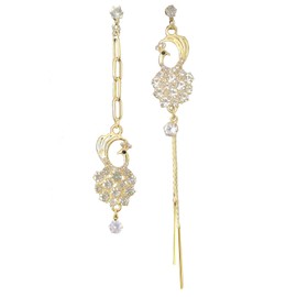 VEINTI+1 Korean Style S925 Silver Phoenix Ear Hook Tassel Earrings Peacock Retro Antique Ornaments Temperament Long Earrings for Women, 2.84×0.71×0.59 inch, Stainless Steel Cubic Zirconia Acrylic,