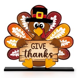 Thanksgiving Decorations Wooden Turkey Table Sign Fall Pumpkin Autumn Table Centerpieces Standing Tabletop Happy Thanksgiving for Holiday Harvest Home Room shelf Farmhouse Decorations Thanks Gives