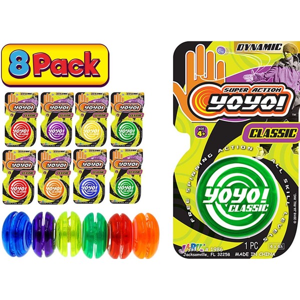 JA-RU Classic Yoyo Game Toy Professional Yo-Yos (8 Pack Assorted Colors) . Yoyos for Kids Pinata Filler Gifts Ideas for Party Favors in Bulk | | Item # 1986-8p
