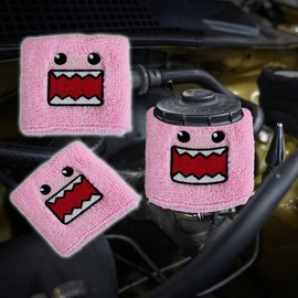 2Pcs JDM Domo Kun Domokun Pink Universal Brake Fluid Oil Reservoir Tank Cover