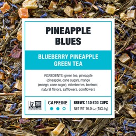 Tiesta Tea - Pineapple Blues, Loose Leaf, Blueberry Pineapple Green Tea, Premium Tropical Blend, Medium Caffeinated, Brews Up to 200 Cups, 16oz Resealable Bulk Pouch