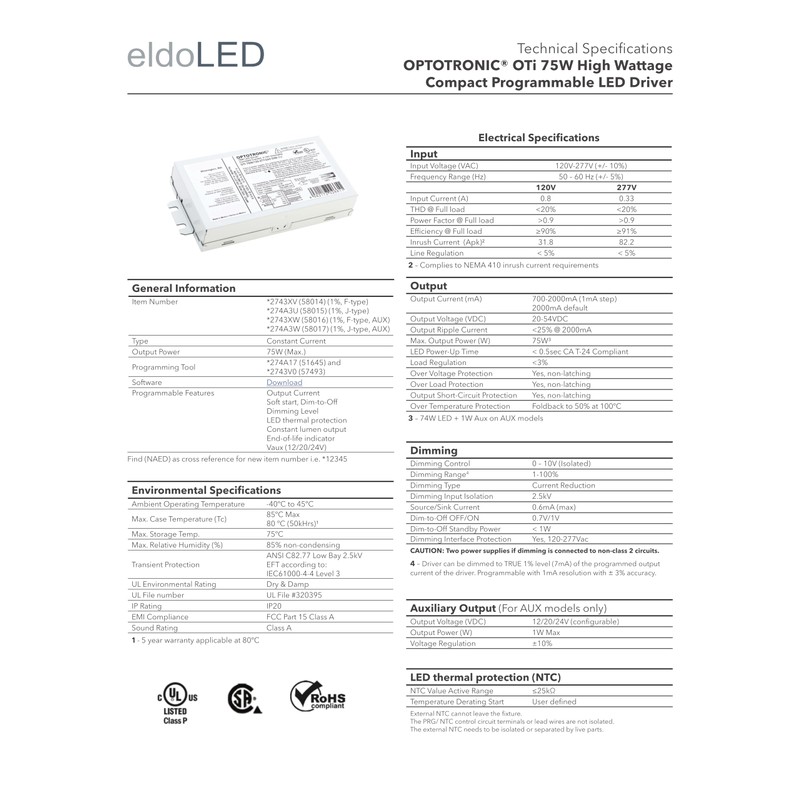 eldoLED | 2743XV OPTOTRONIC OTi 75W High Wattage Compact Programmable