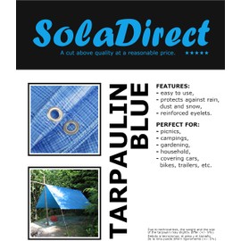 3 x 5 m Blue Tarpaulin Cover, Waterproof, Weatherproof, Frost-Resistant, UV Protection, Universal, Multipurpose, Groundsheet, Camping, Boating, Hiking